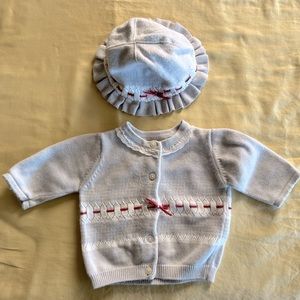 Janie and Jack. Beautiful Baby Holiday Cardigan and Hat Set,  Size 0-3 months.